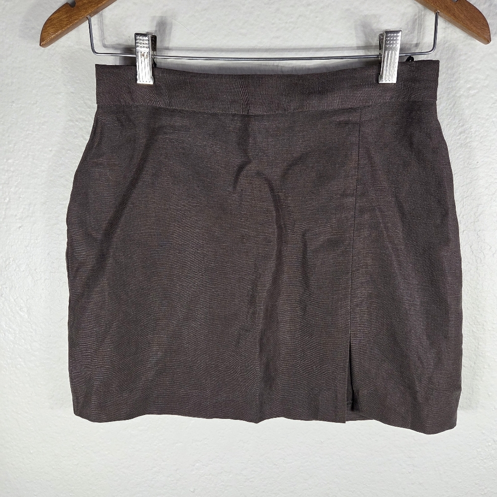 Aritzia Wilfred Brown Mini Skirt Size 4 Linen Blend Slit Side Womens